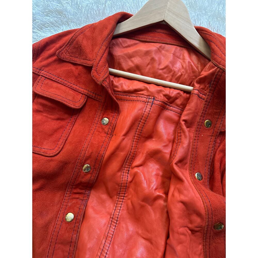 Vintage World Knit reversible Leather suede orange Jacket shacket snap front 10